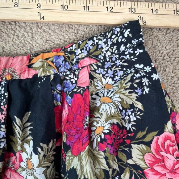 F A Chatta Ltd Skirt Womens 8 Black Pink Dark Floral Vintage Made in USA Midi - Picture 6 of 9